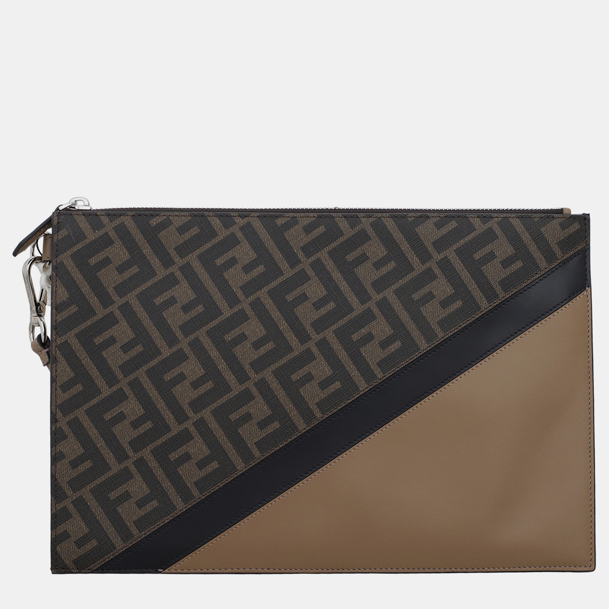 

Fendi Brown FF Diagonal Flat Wristlet Clutch