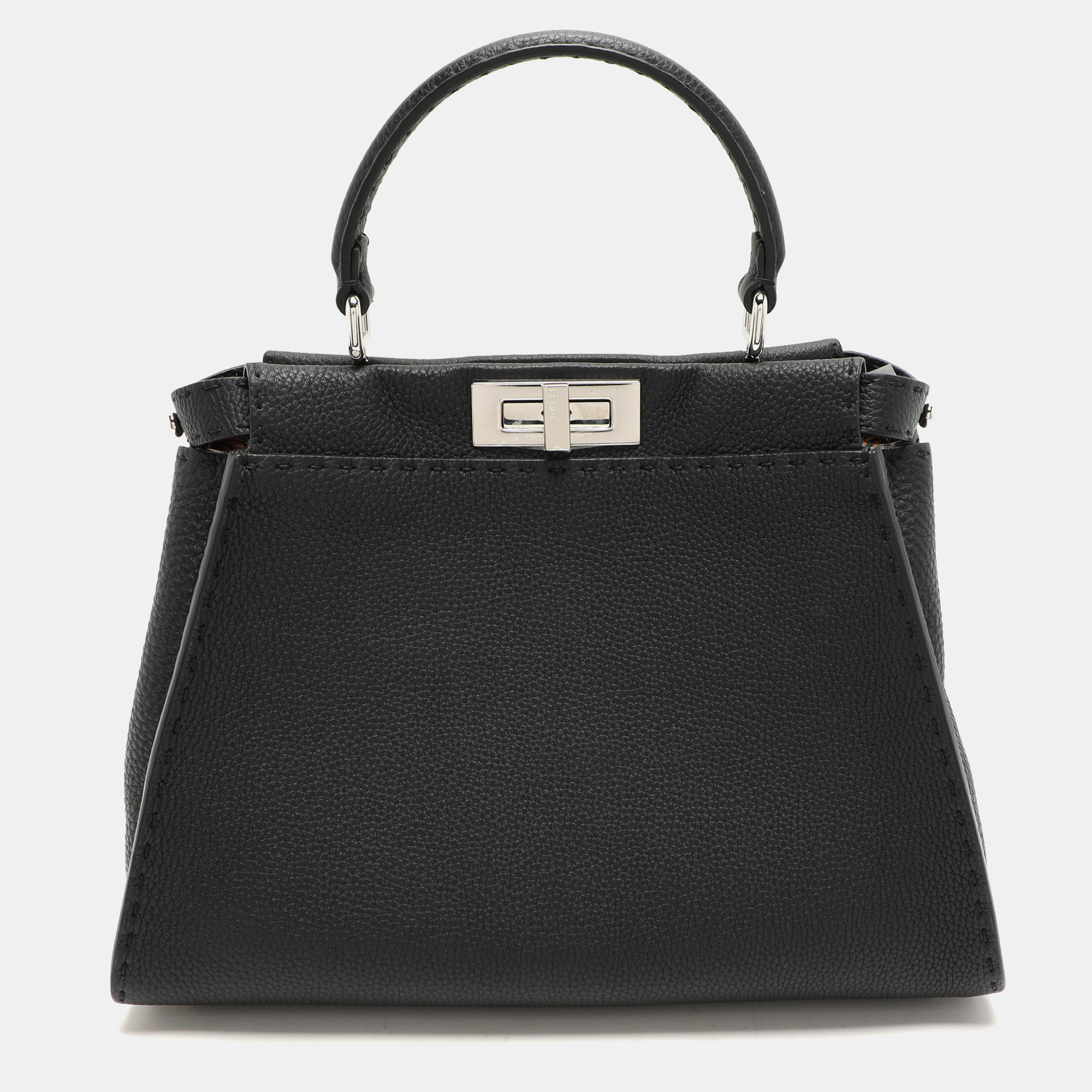 

Fendi Black Selleria Leather  Iconic Peekaboo Top Handle Bag