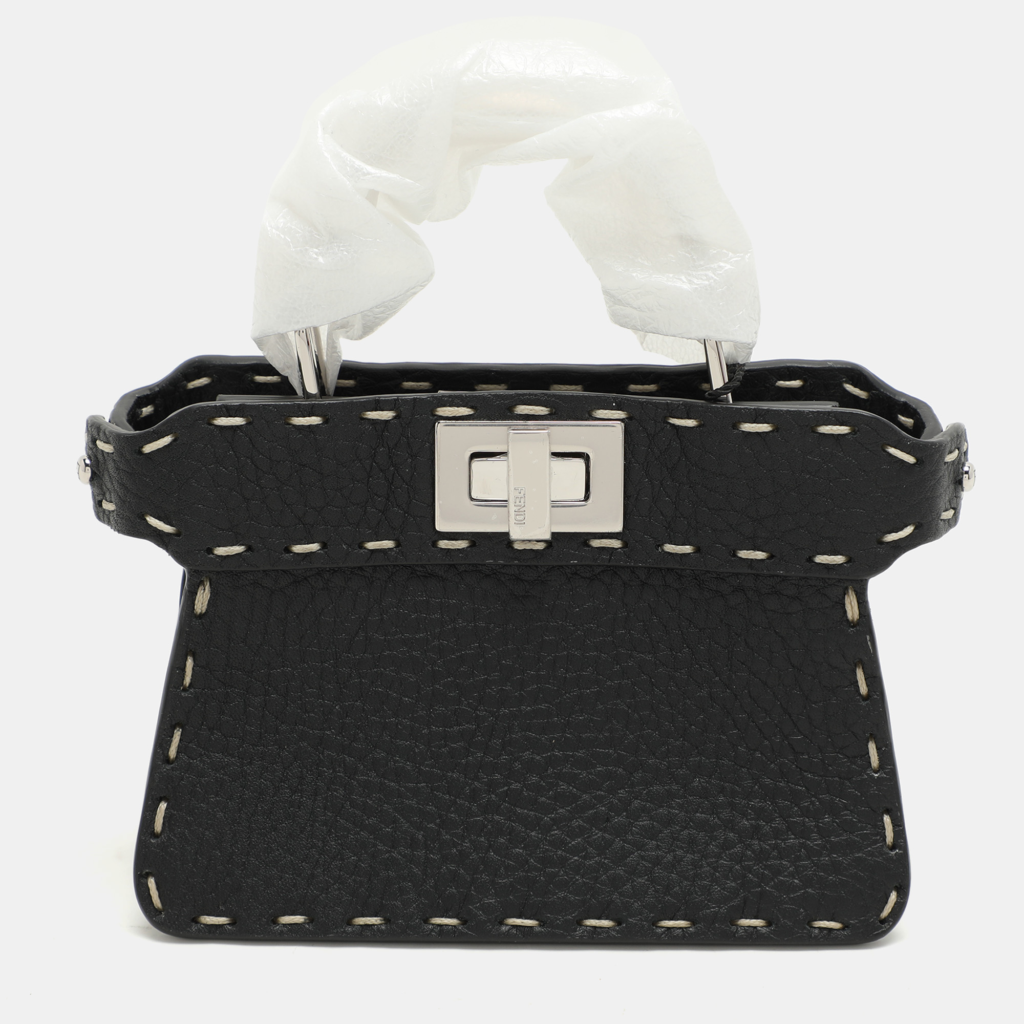 

Fendi Black Selleria Leather Micro Peekaboo Top Handle Bag