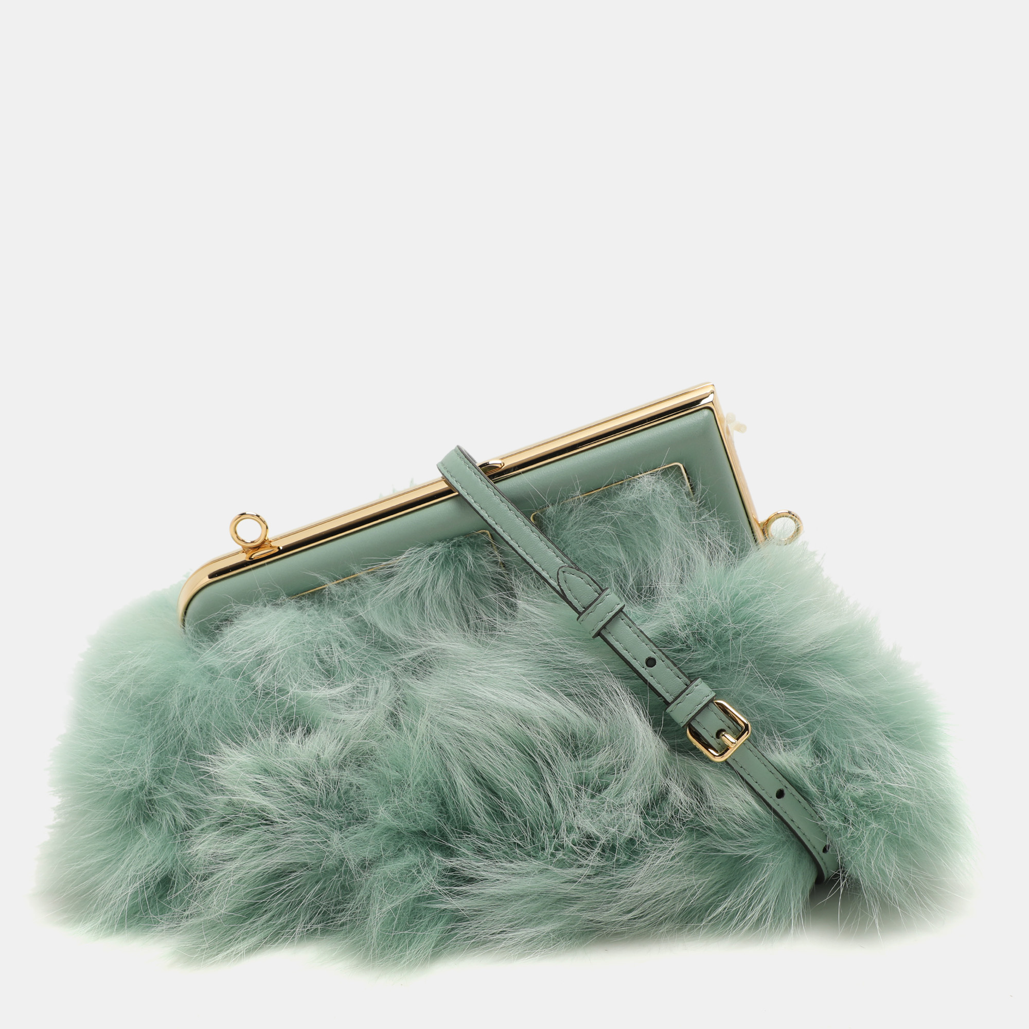 

Fendi Green Fox Fur and Leather Small Fendi First Clutch