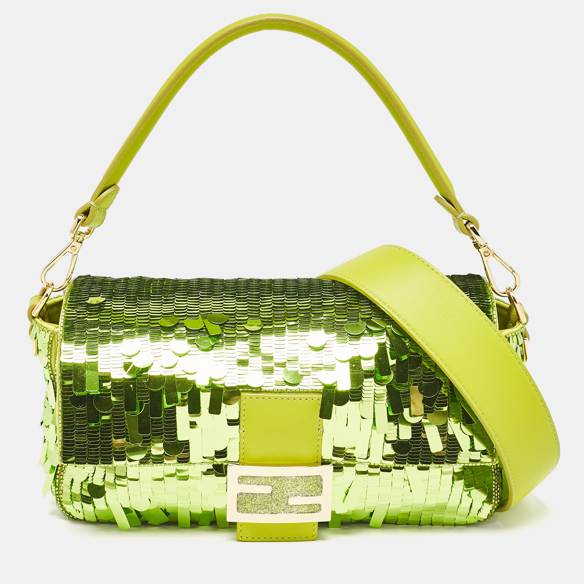 

Fendi Green Sequins Paillettes  Sex and The City Baguette Bag