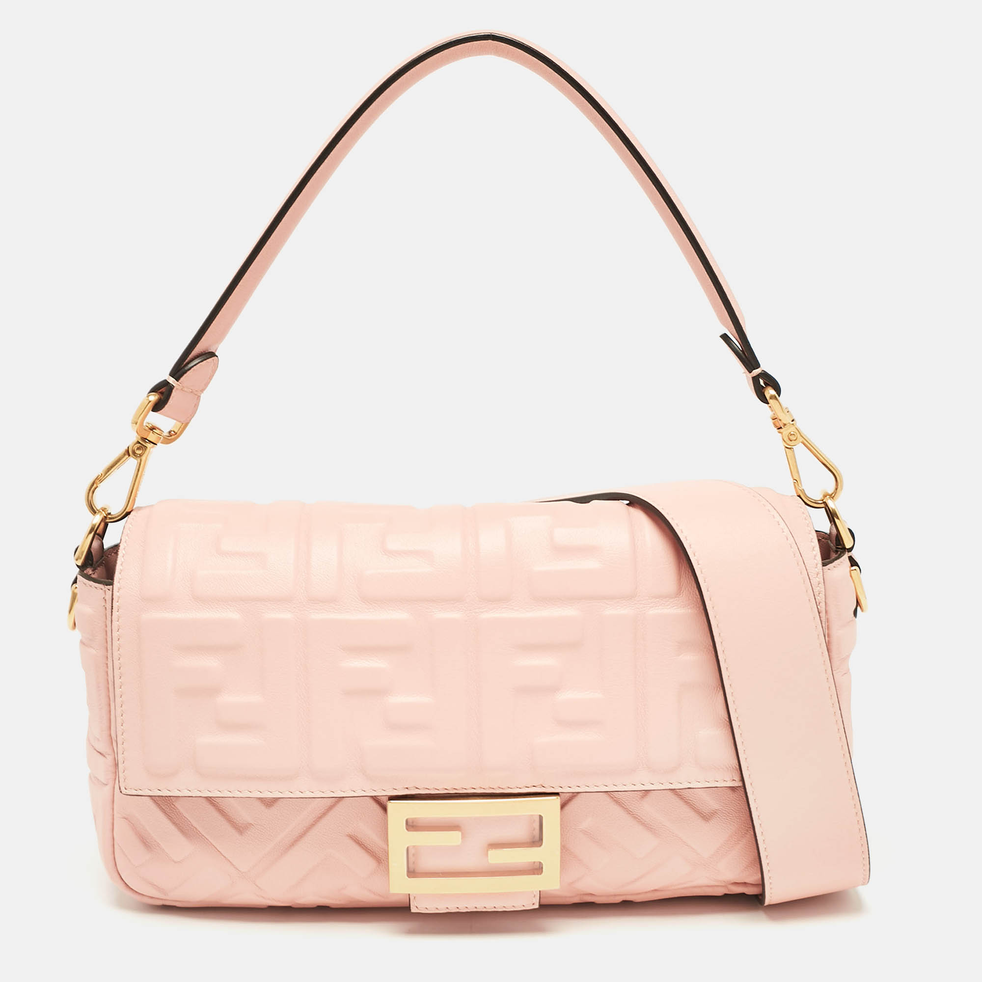 

Fendi Pink Zucca Embossed Leather Medium Baguette Bag