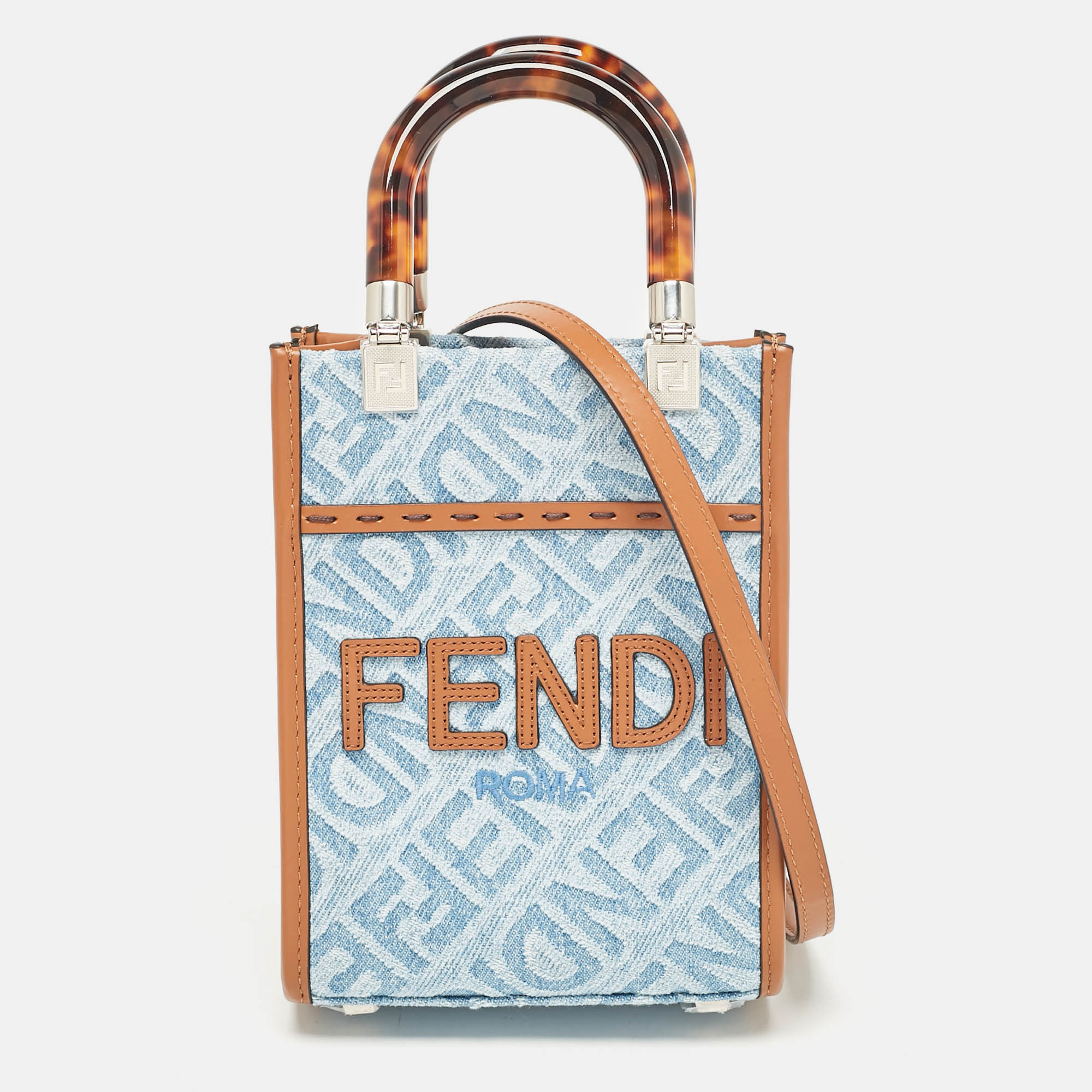 

Fendi Blue/Brown Denim and Leather Mini Sunshine Tote