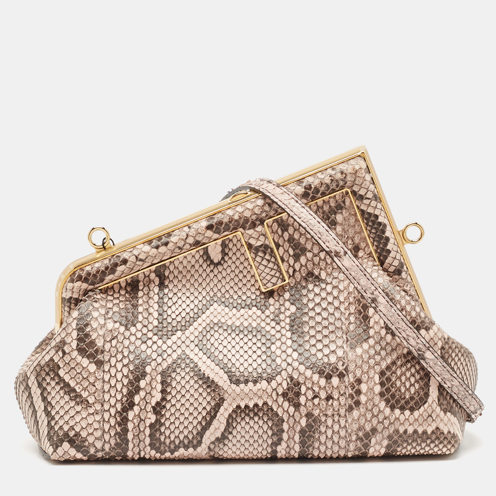 

Fendi Pink/Brown Python Small Fendi First Clutch