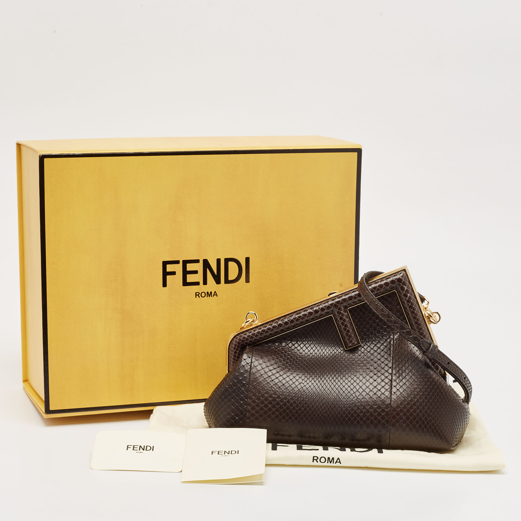 Fendi Brown Python Small Fendi First Clutch 