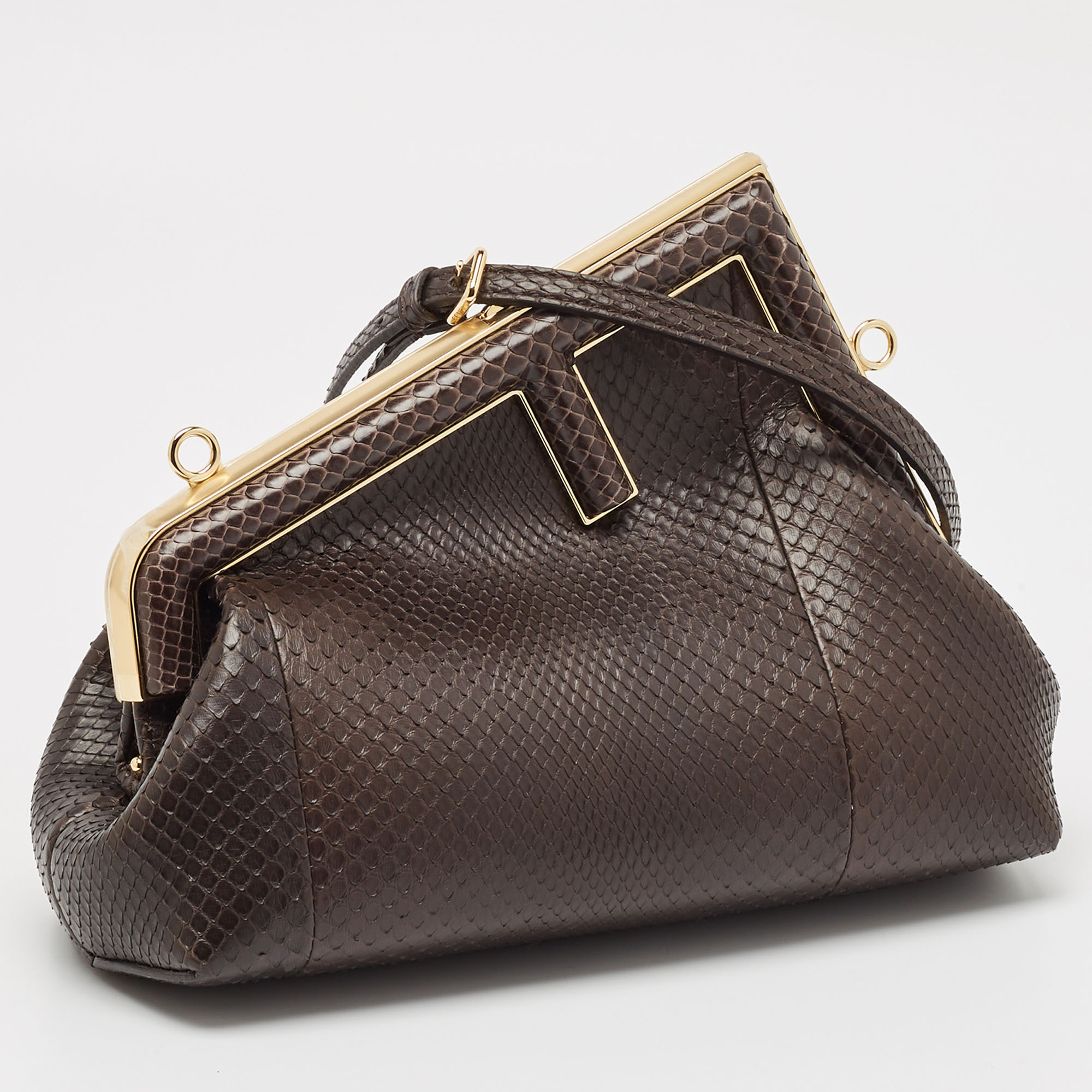 Fendi Brown Python Small Fendi First Clutch 
