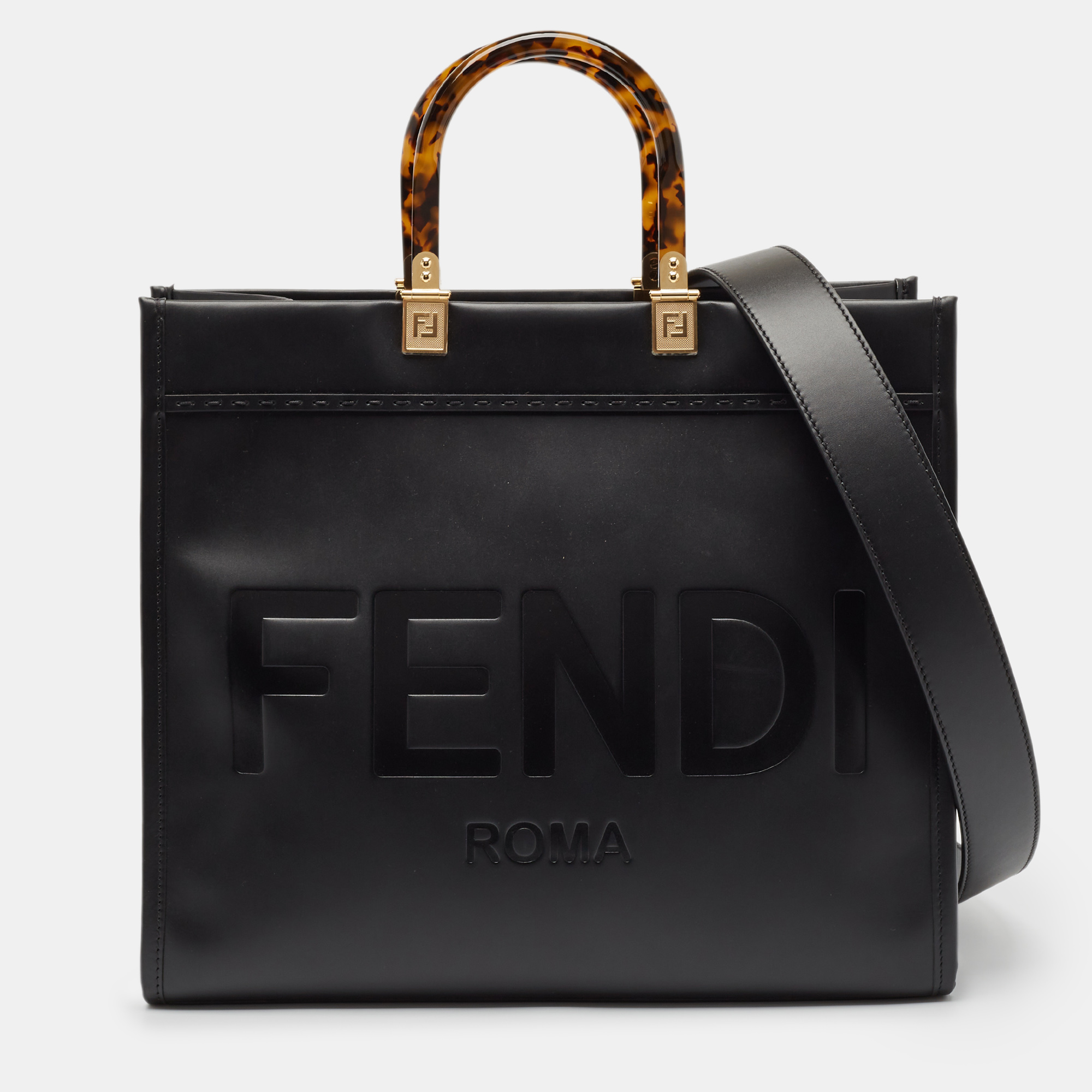 

Fendi Black Leather  Sunshine Shopper Tote