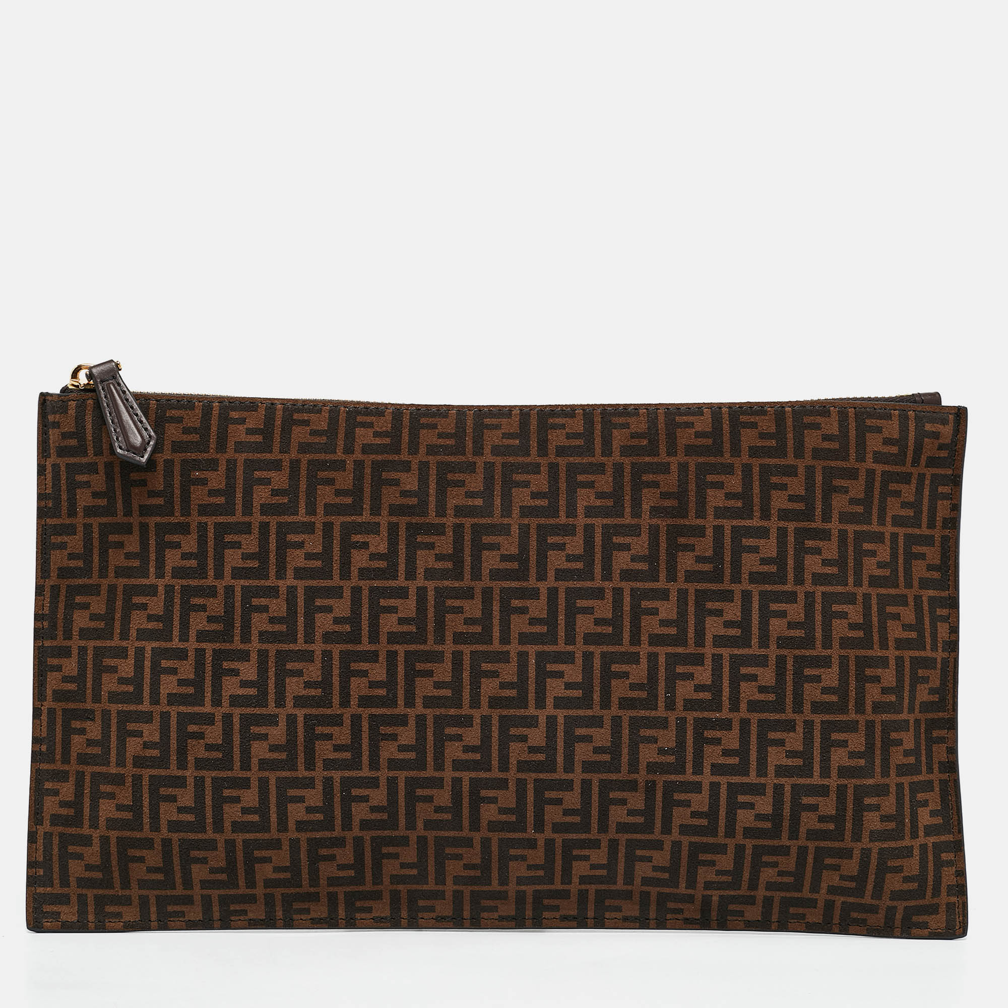 

Fendi Tobacco Zucca Suede Flat Zip Pouch, Brown