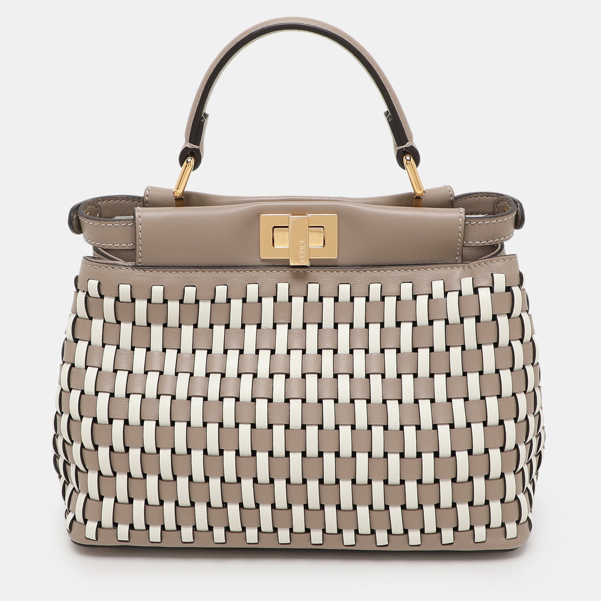 

Fendi Grey/White Woven Leather Mini Peekaboo Top Handle Bag