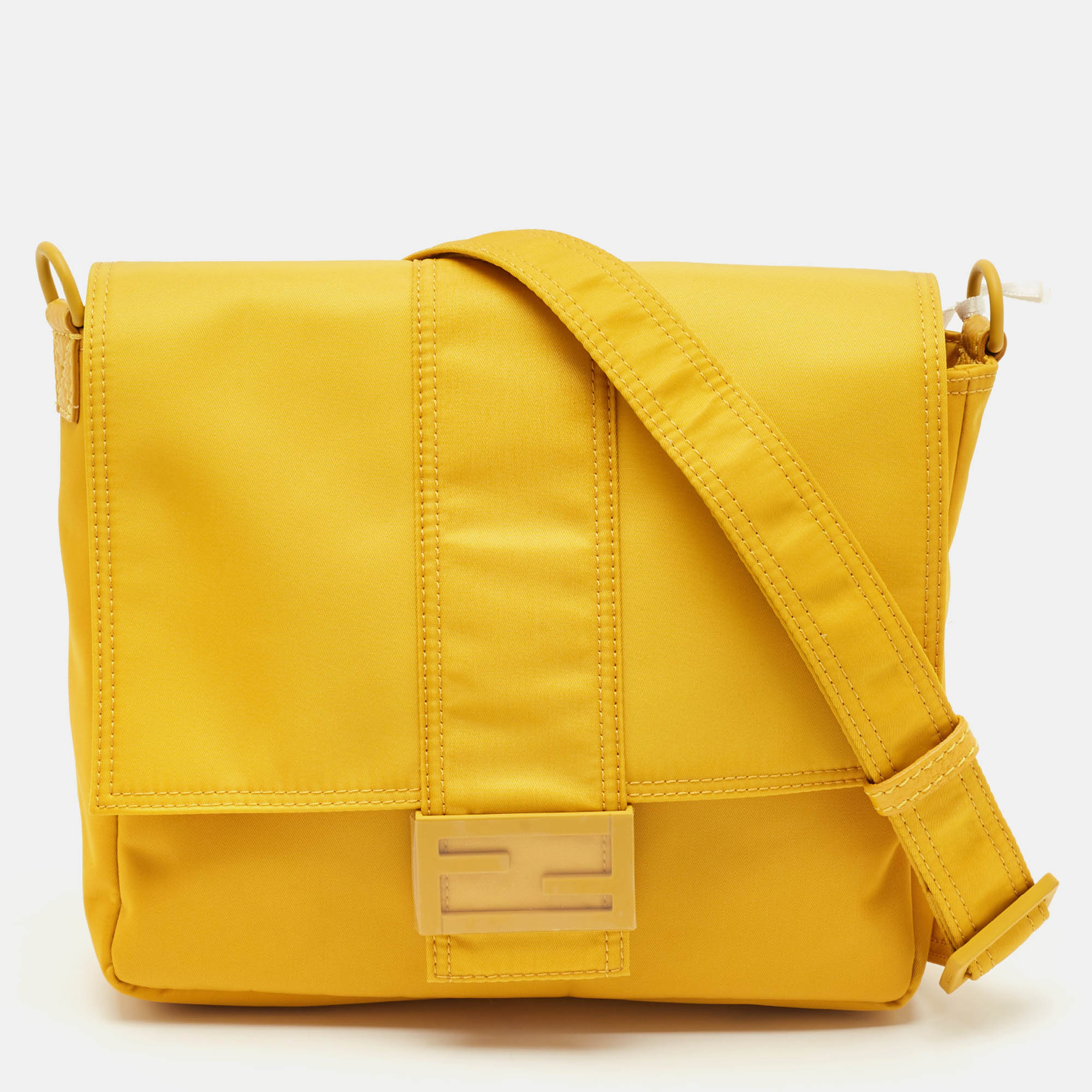 

Fendi Yellow Nylon Medium Baguette Messenger Bag