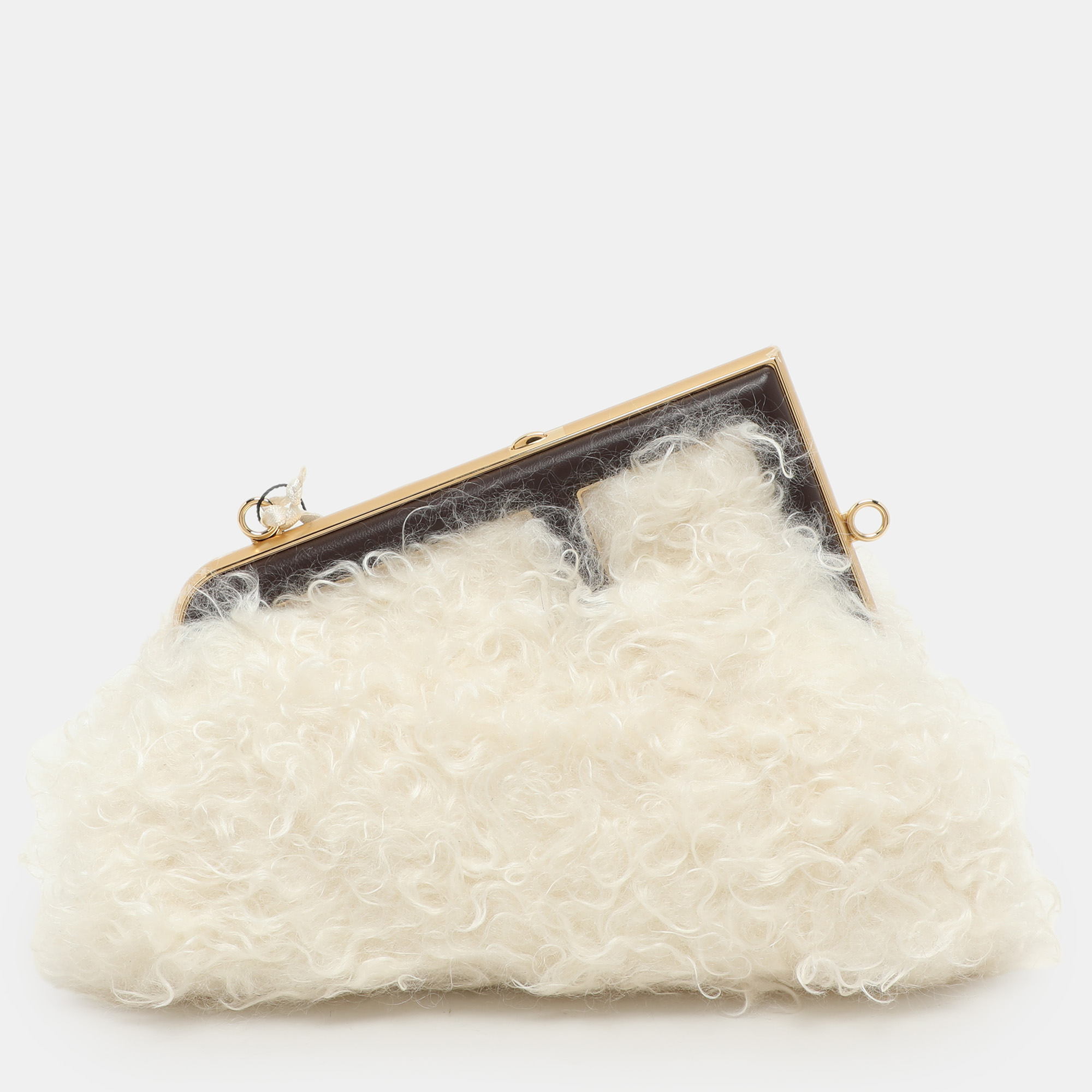 

Fendi White Shearling Fur and Leather Fendi First Clutch