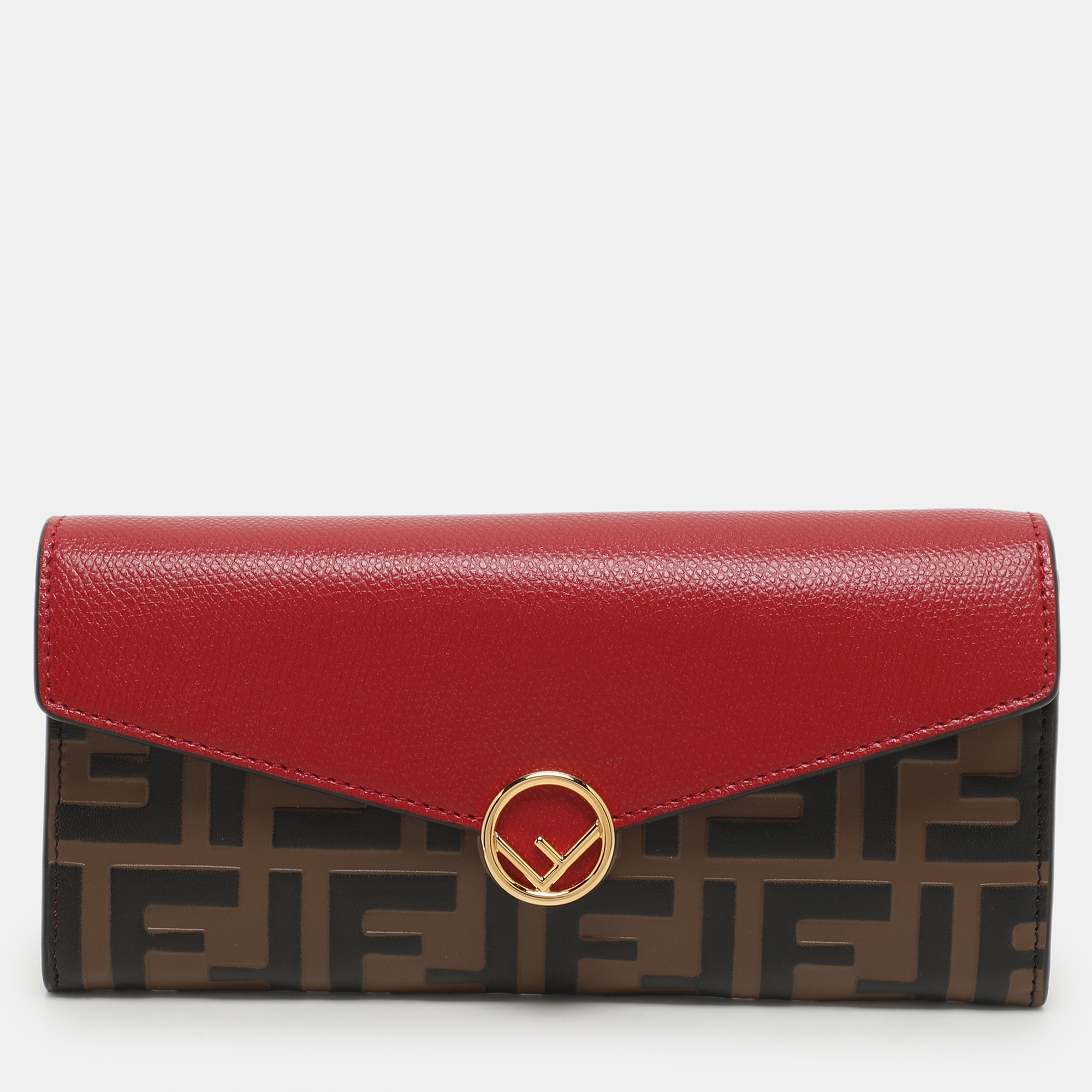 

Fendi Red/Brown Zucca Leather F is Fendi Continental Wallet