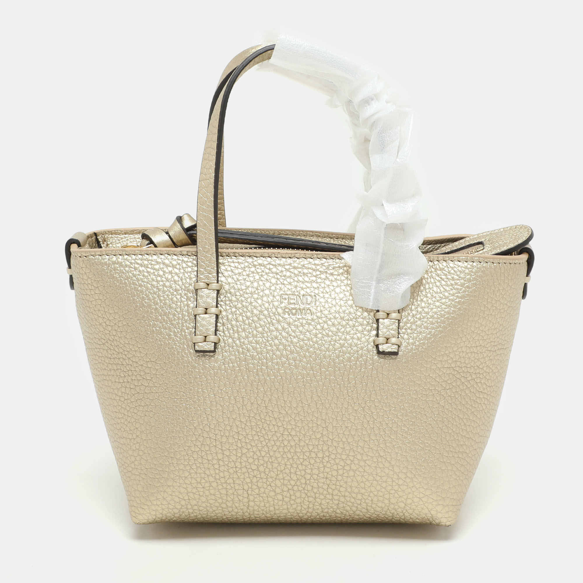 

Fendi Gold Leather Selleria Mini Roll Tote