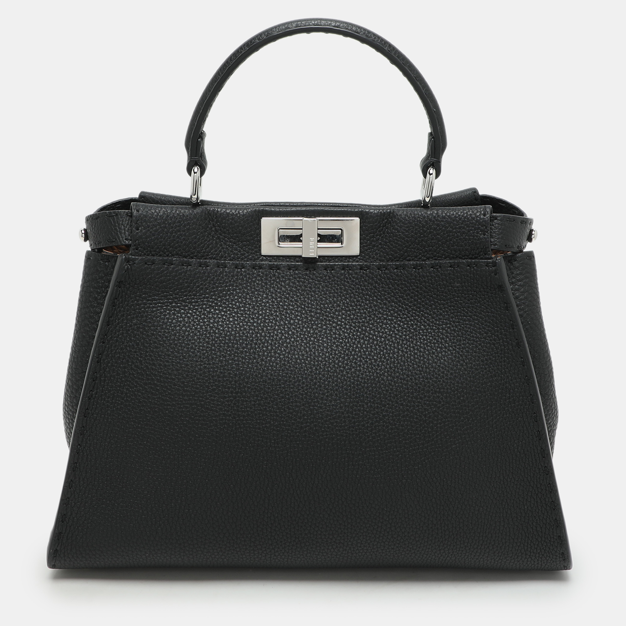 

Fendi Black Selleria Leather  Peekaboo Top Handle Bag