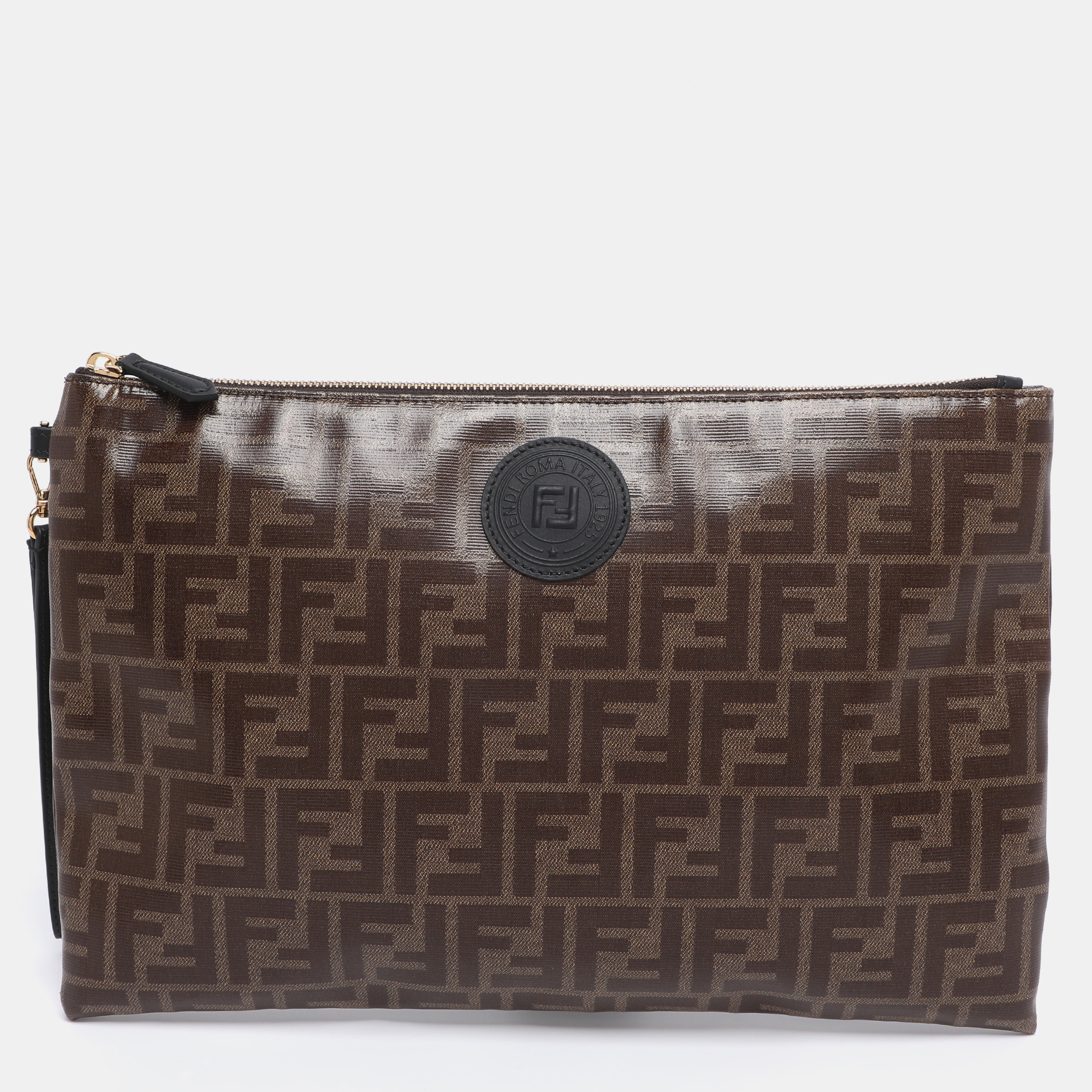 

Fendi Brown Coated Canvas FFreedom Flat Pouch Bag