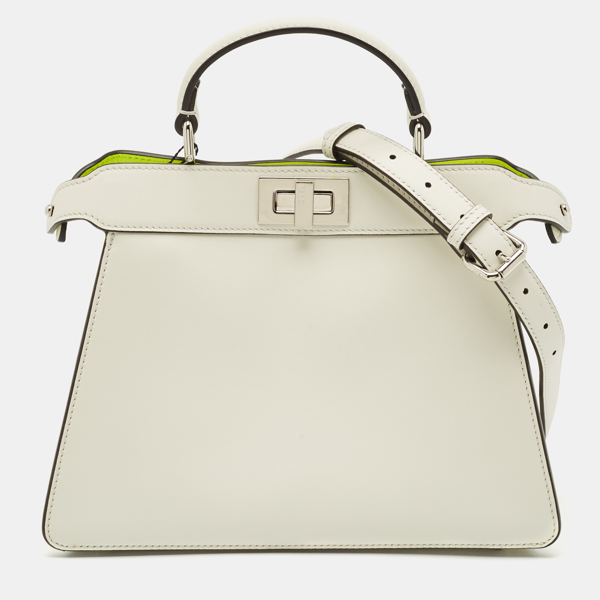 

Fendi White Leather  Peekaboo ISeeU Top Handle Bag