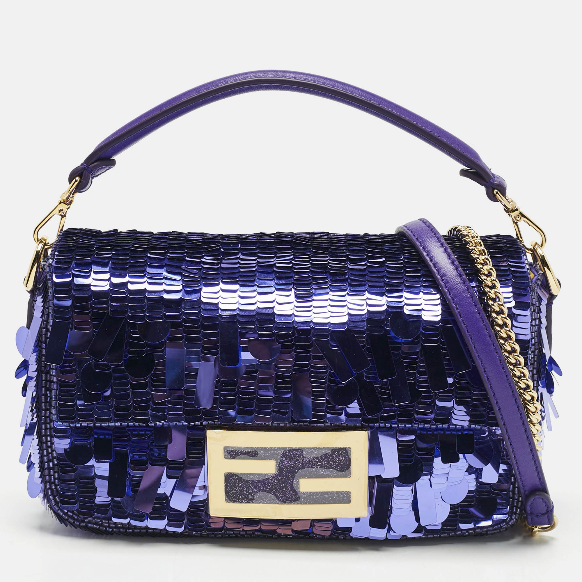

Fendi Purple Sequins and Leather Mini Baguette Bag