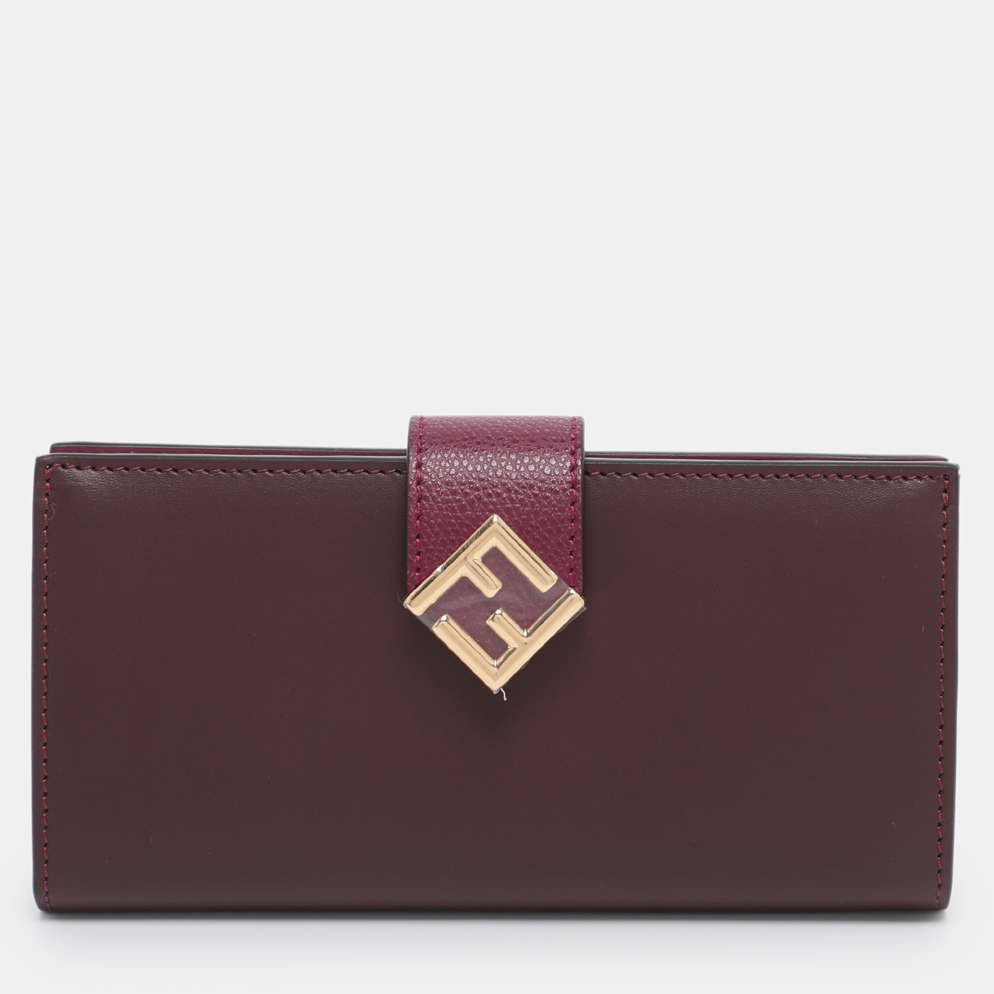 

Fendi Burgundy Leather FF Diamond Continental Wallet