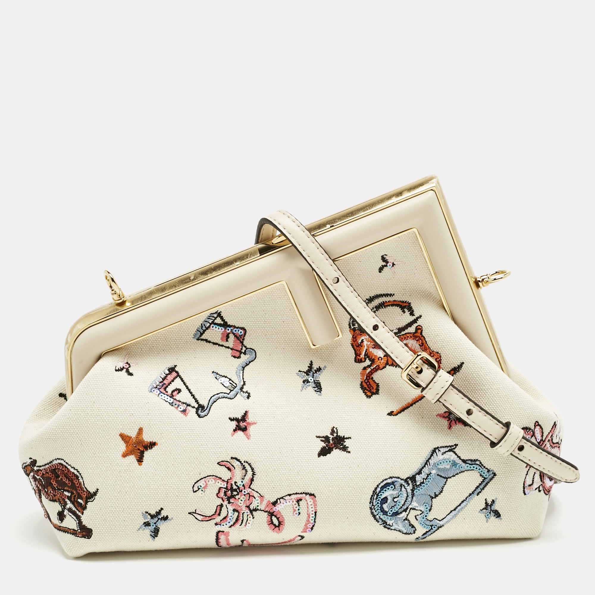 

Fendi Light Beige Canvas Astrology  First Shoulder Bag