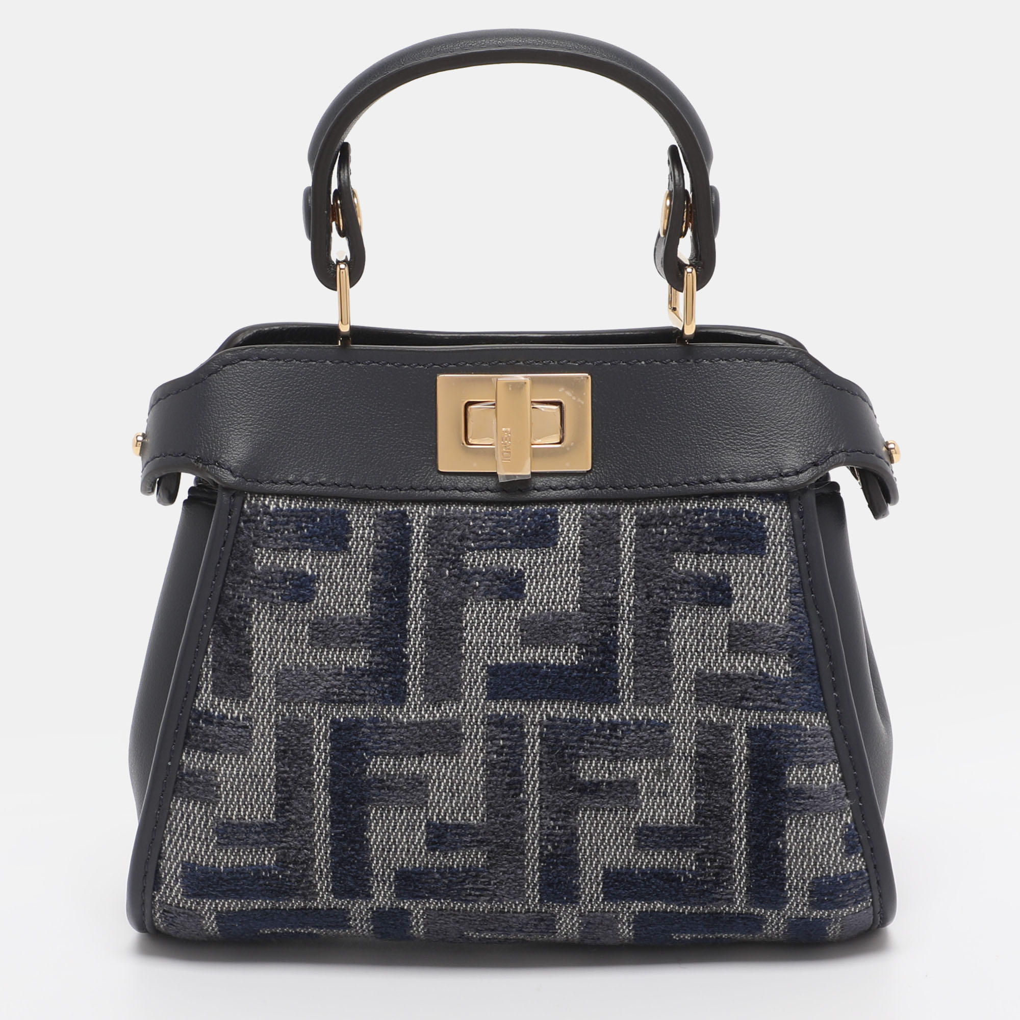 FENDI Pre-owned Blue Ff Jacquard And Leather Nano Peekaboo Crossbody Bag