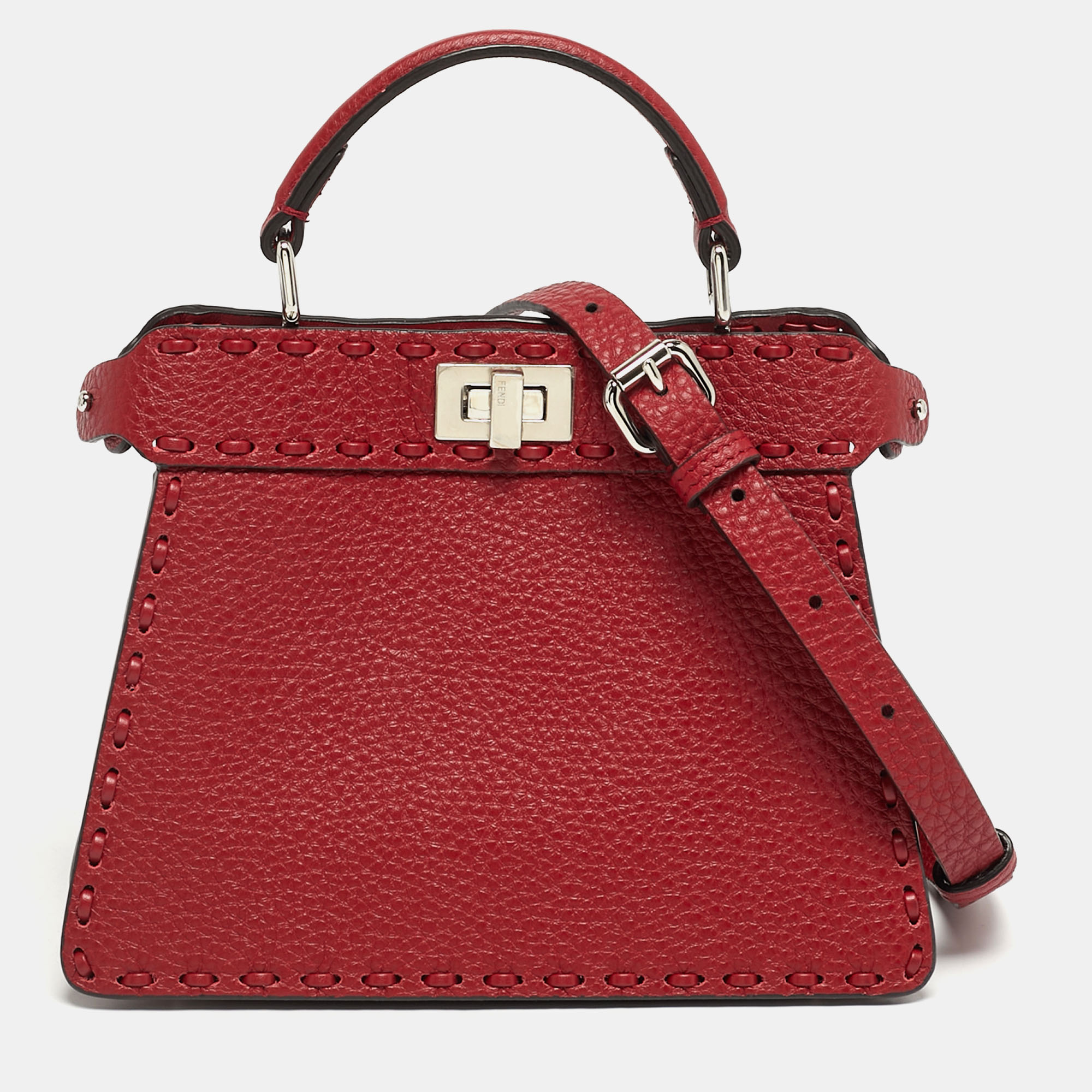 

Fendi Peekaboo ISeeU Petite Red Selleria Leather Top Handle Bag