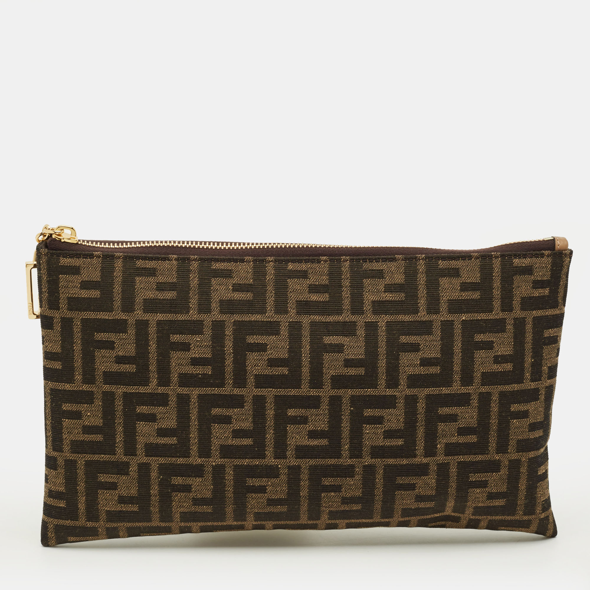 

Fendi Baguette Medium Tobacco Zucca Canvas Flat Pouch, Brown