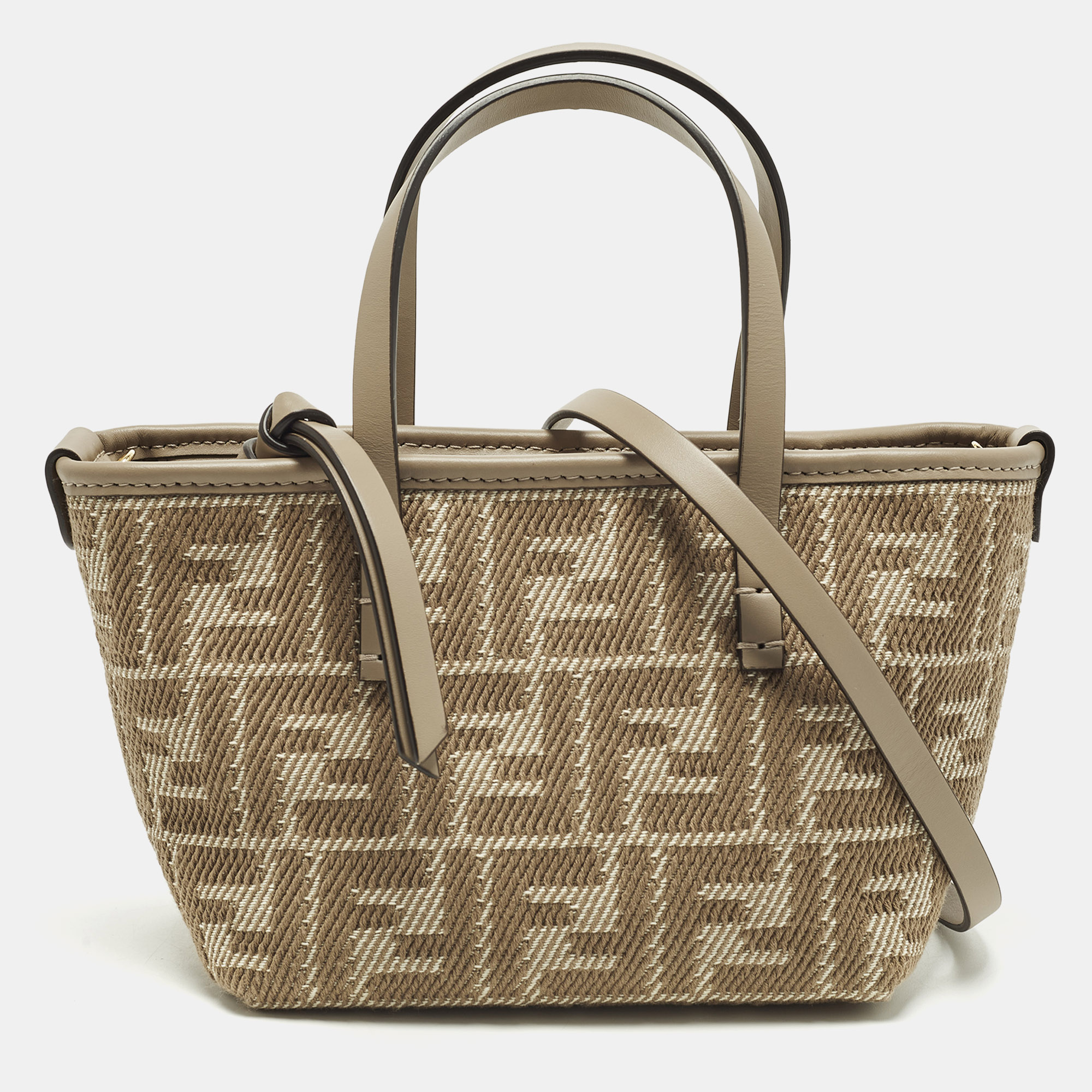

Fendi Roll Mini Beige Zucca Jacquard Tote