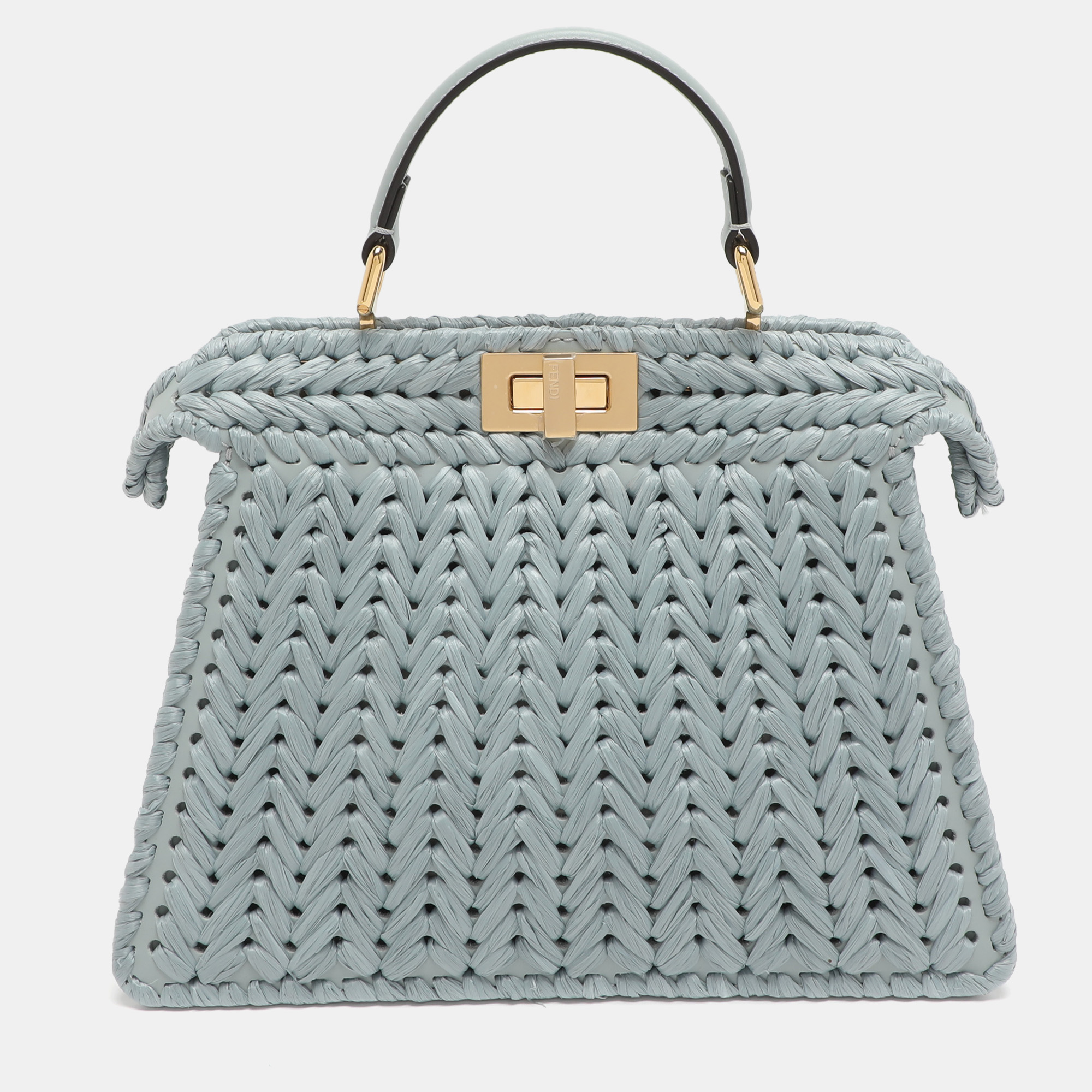 

Fendi Peekaboo Iseeu  Blue Woven Straw Top Handle Bag