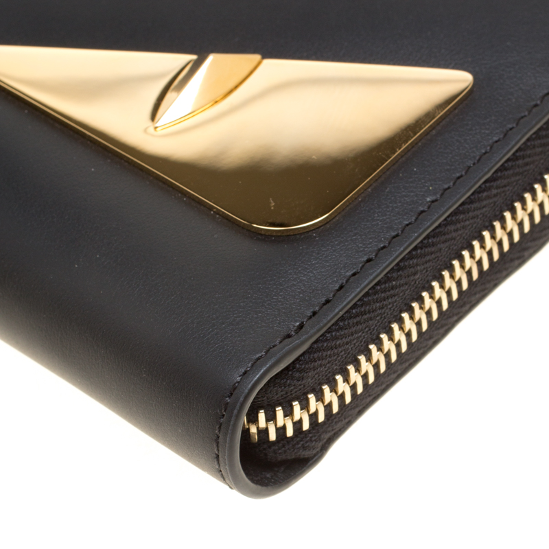 Monster Eyes Continental Wallet In Smooth Leather With Maxi Metallic Eyes  Bag Bugs In Black