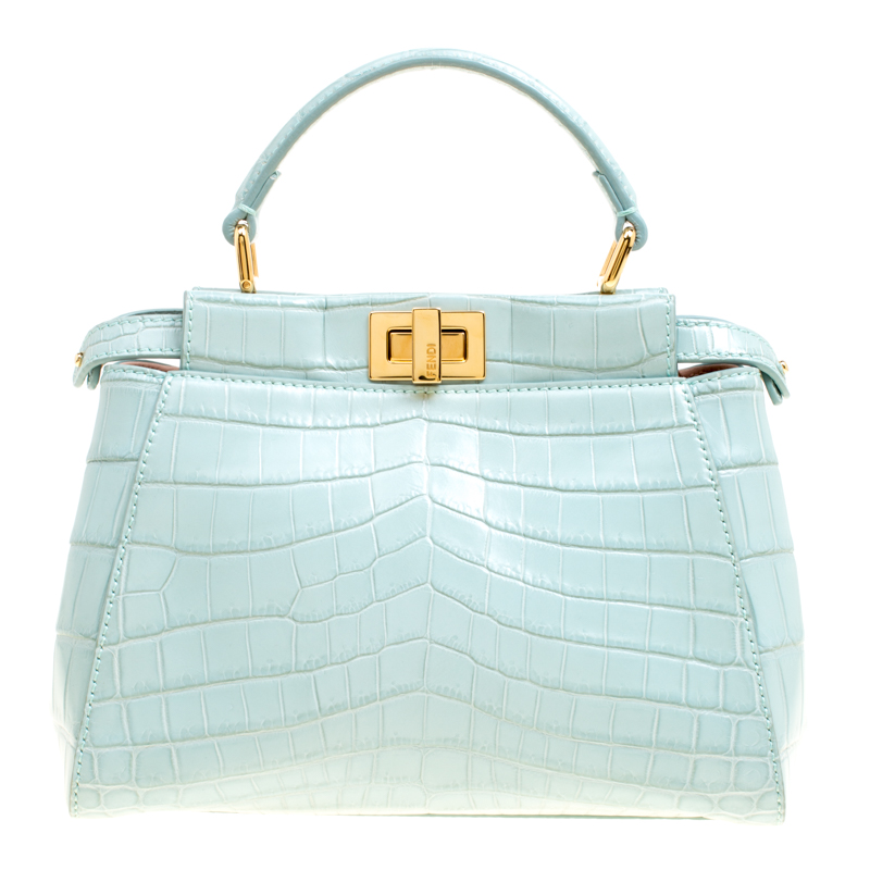 Fendi Mint Green Crocodile Mini Peekaboo Top Handle Bag Fendi TLC