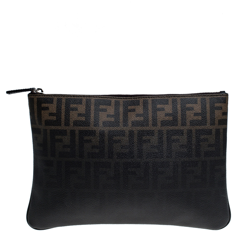 Pre Owned Fendi Tobacco Ombre Zucca Coated Canvas Clutch