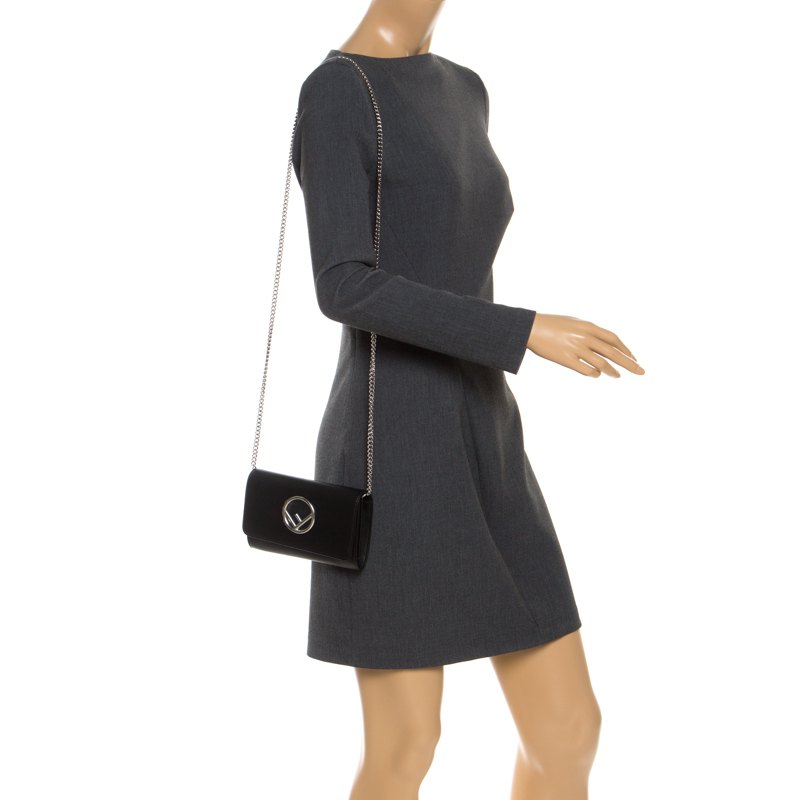 

Fendi Black Leather F Chain Clutch