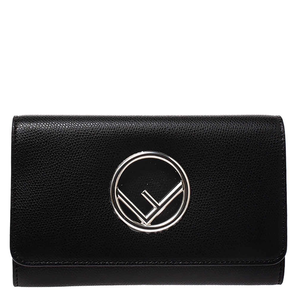 Pre Owned Fendi Black Leather Wallet on Chain