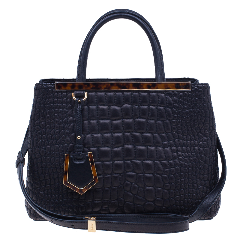 Pre Owned Fendi Croc Embossed Leather 2Jours Mini Tote