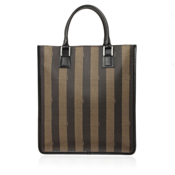 Pre Owned Fendi Brown Pequin Striped Shopper Bag