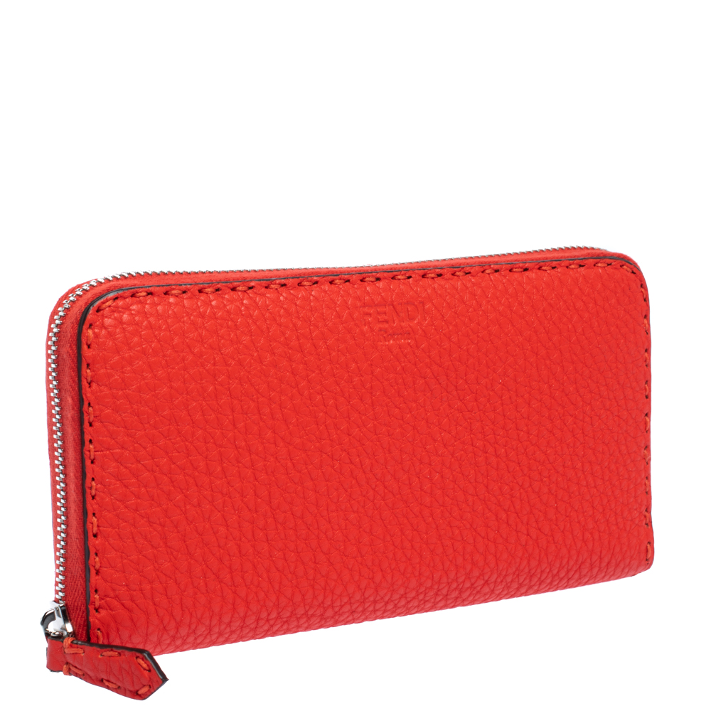 Fendi Orange Leather Selleria Zip Around Wallet - buy at the price of ...