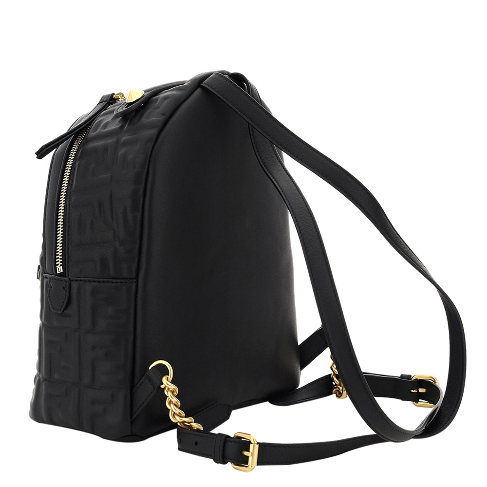 

Fendi Black Leather FF Embossed Backpack Bag