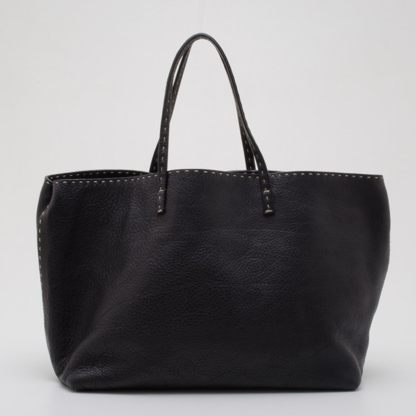 Pre Owned Fendi Black Leather Selleria Tote