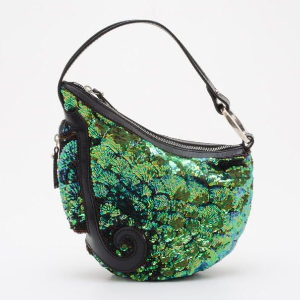 Fendi Blue and Green Sequin Wave Hobo