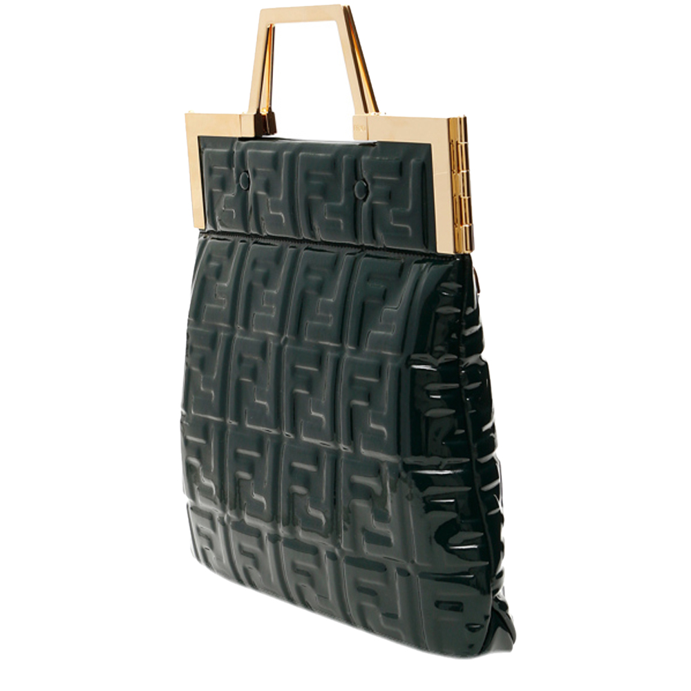 

Fendi Black FF Monogram Logo Shopper Tote Bag