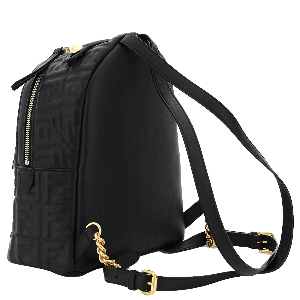 

Fendi Black Leather Embossed FF Mini Backpack