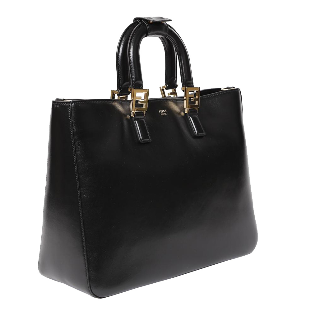 

Fendi Black Leather FF Medium Tote Bag