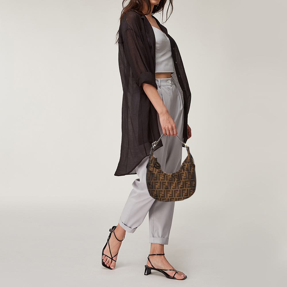 

Fendi Tobacco Zucca Canvas and Leather Chef Chain Link Hobo, Brown