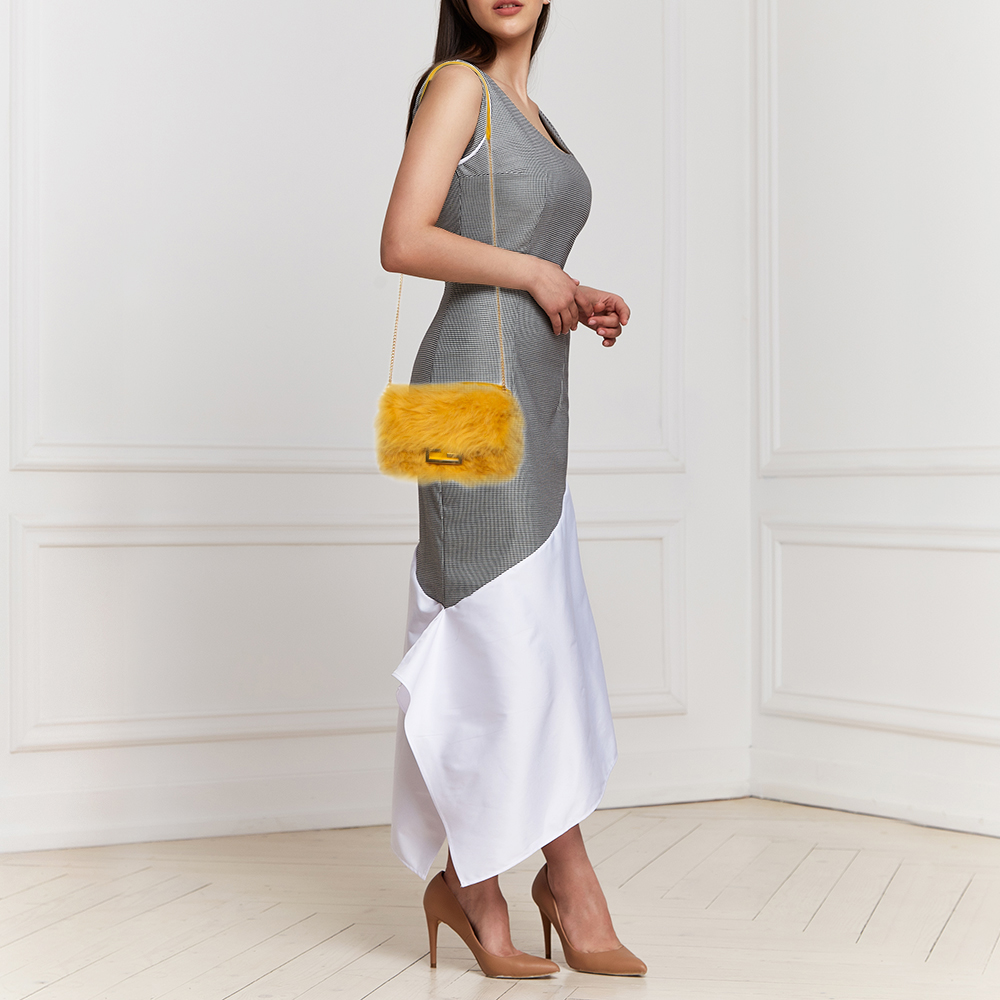 

Fendi Yellow Fur And Leather Mini Baguette Bag