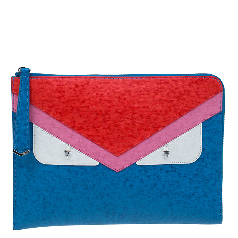 Pre Owned Fendi Multicolor Leather Monster Flat Clutch