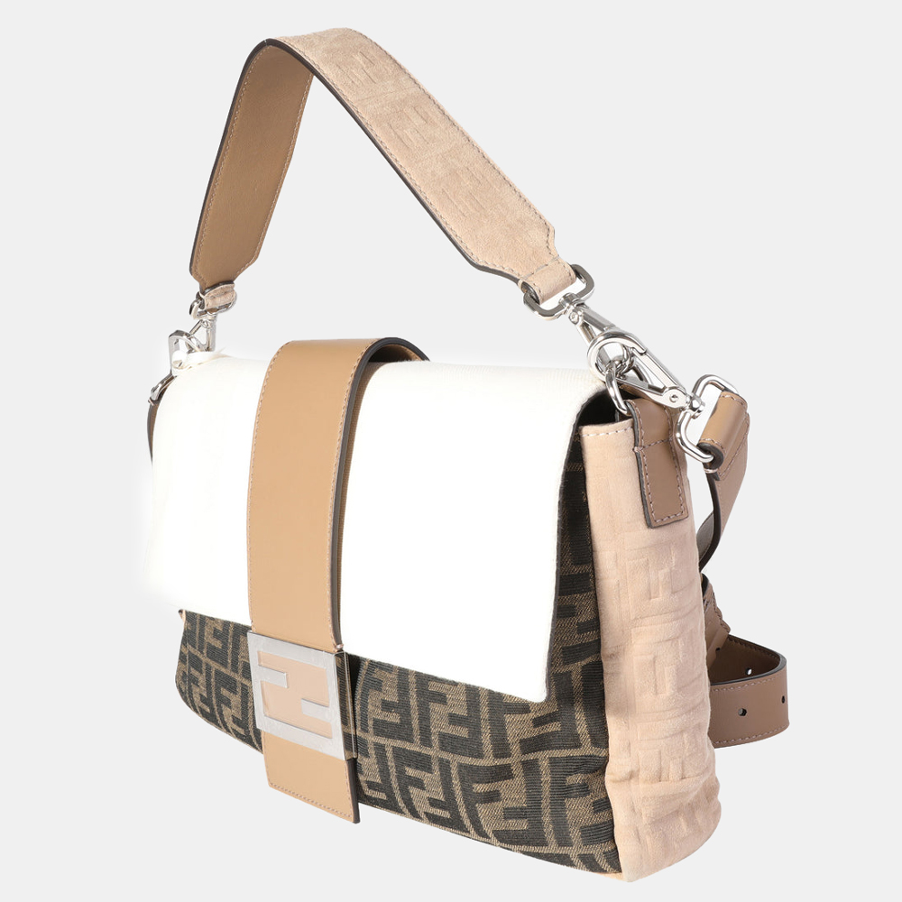 

Fendi Tabacco Brown Creme Zucca Canvas Convertible Baguette Bag