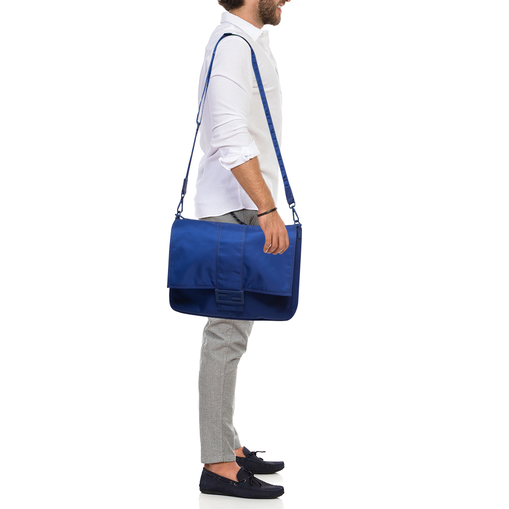 

Fendi Blue Nylon Large Baguette Messenger Bag