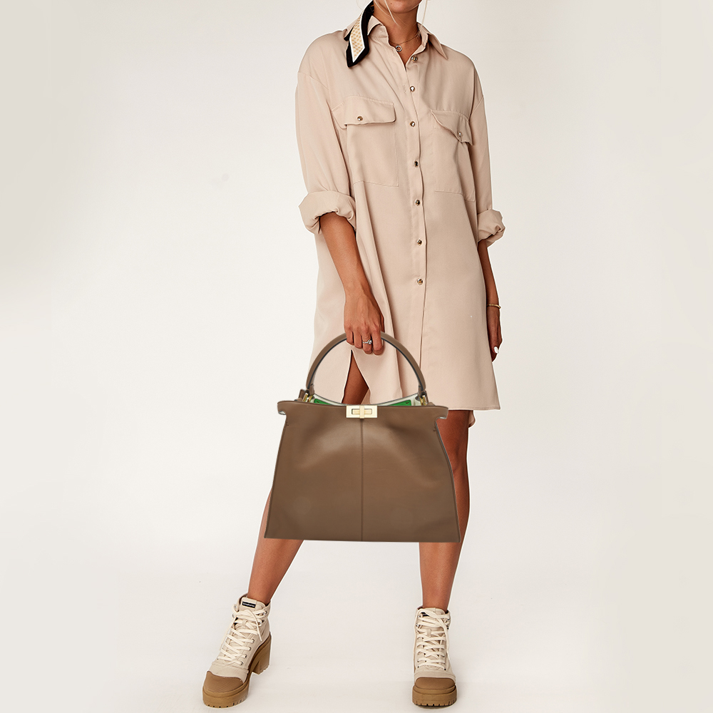 

Fendi Brown Leather Large X Lite Peekaboo Top Handle Bag