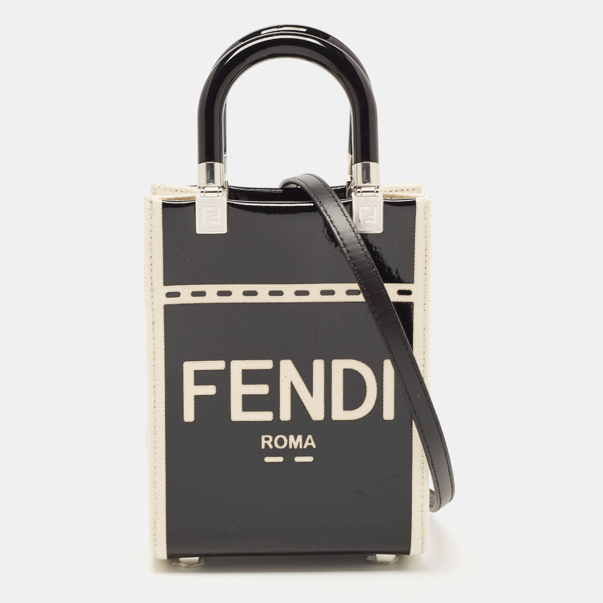 

Fendi Black/Cream Patent Leather and Canvas Mini Sunshine Tote