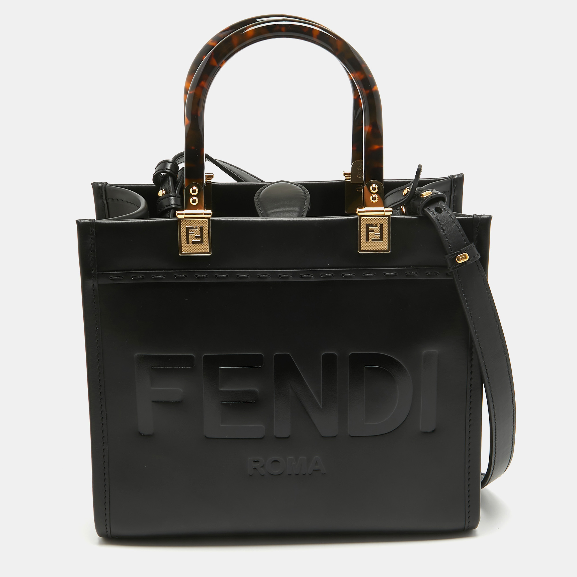 Pre-owned Fendi Black Leather Small Sunshine Tote